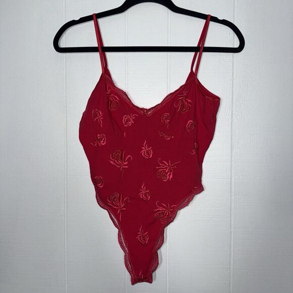 Victoria's Secret Tops - Victoria’s Secret Vintage Union Made Bodysuit Red Floral Embroidered L NWT USA